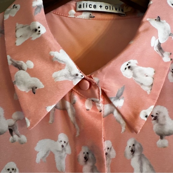 Alice + Olivia Willa Poodle Print Long Sleeve Silk Blouse - Picture 7 of 8
